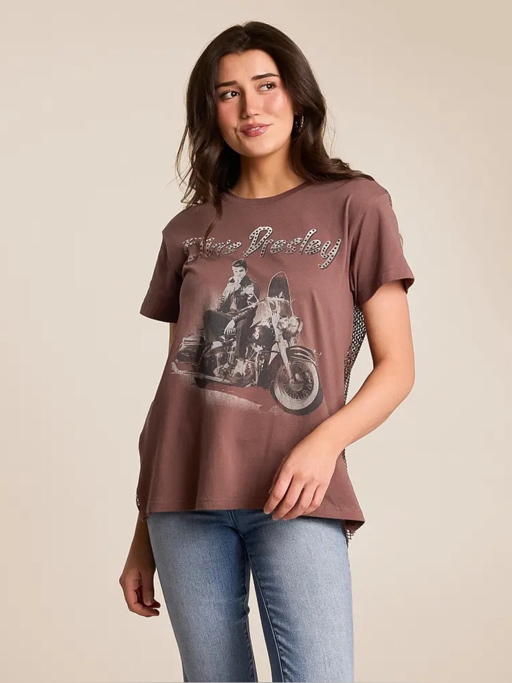 Buckle Elvis Presley Oversized Brown Band Graphic Medium Short Sleeve Tee Shirt